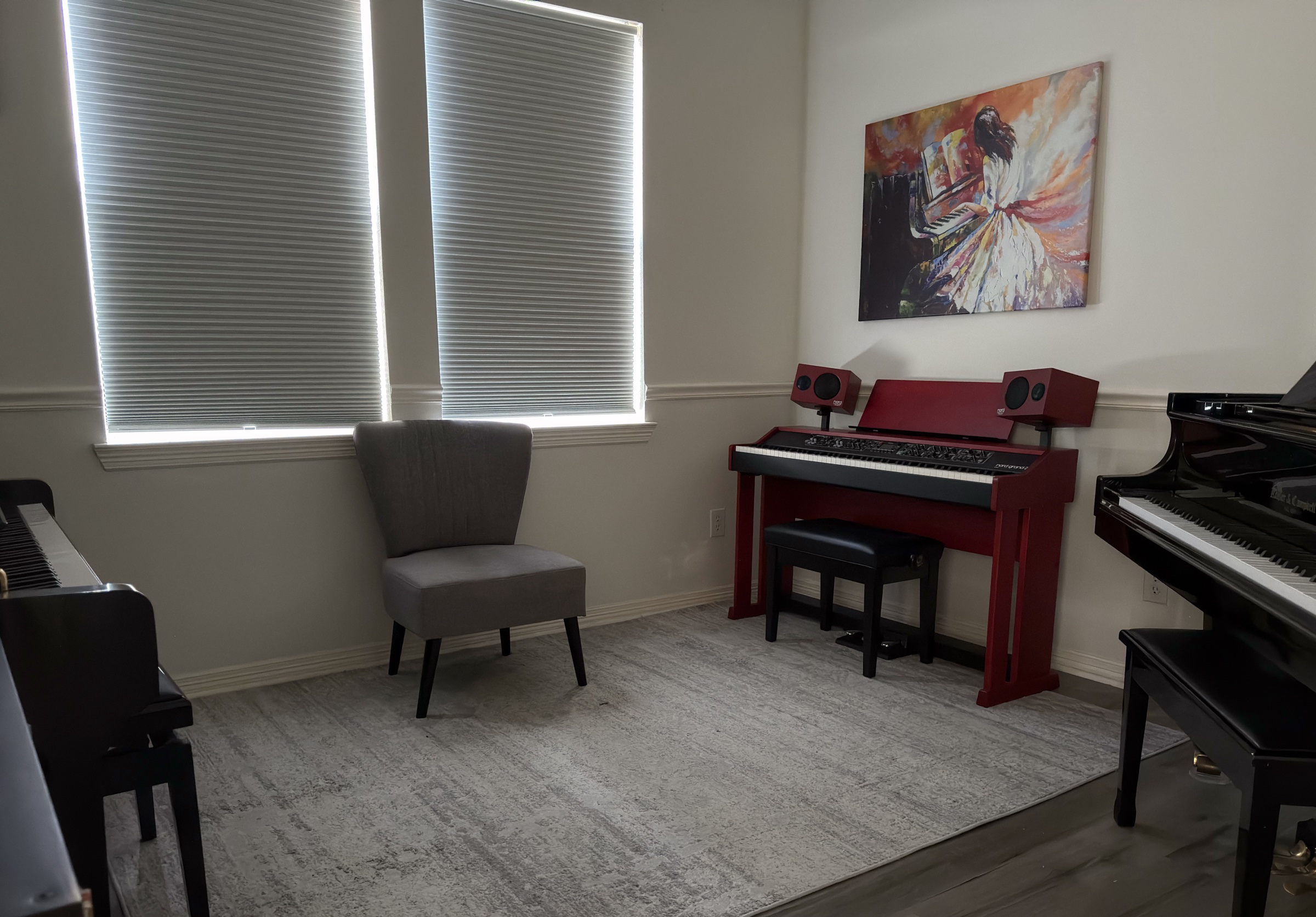 Bianchi Piano Studio teaching room with multiple pianos
